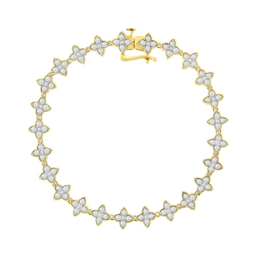 商品Haus of Brilliance|10K Yellow Gold 2.0 cttw Round-Cut Diamond 4 Leaf Clover Link Bracelet (J-K Color,价格¥14823,第1张图片