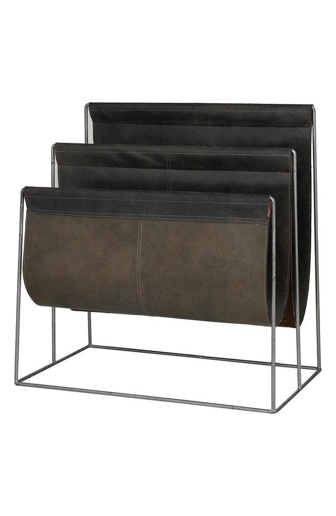 商品SONOMA SAGE HOME|Black Leather 3-Slot Magazine Holder with Metal Stand,价格¥1609,第1张图片