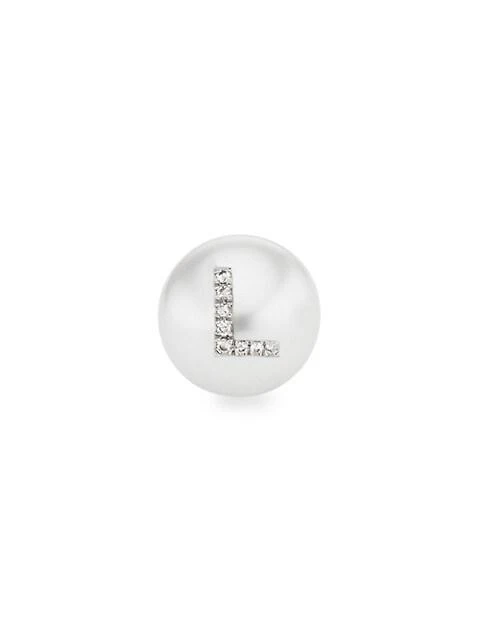 商品W.Rosado|Pearl ID 18K White Gold, 11.5-12MM Pearl &amp; Diamond Pavé Carved L Initial Single Stud Earring,价格¥22310,第1张图片