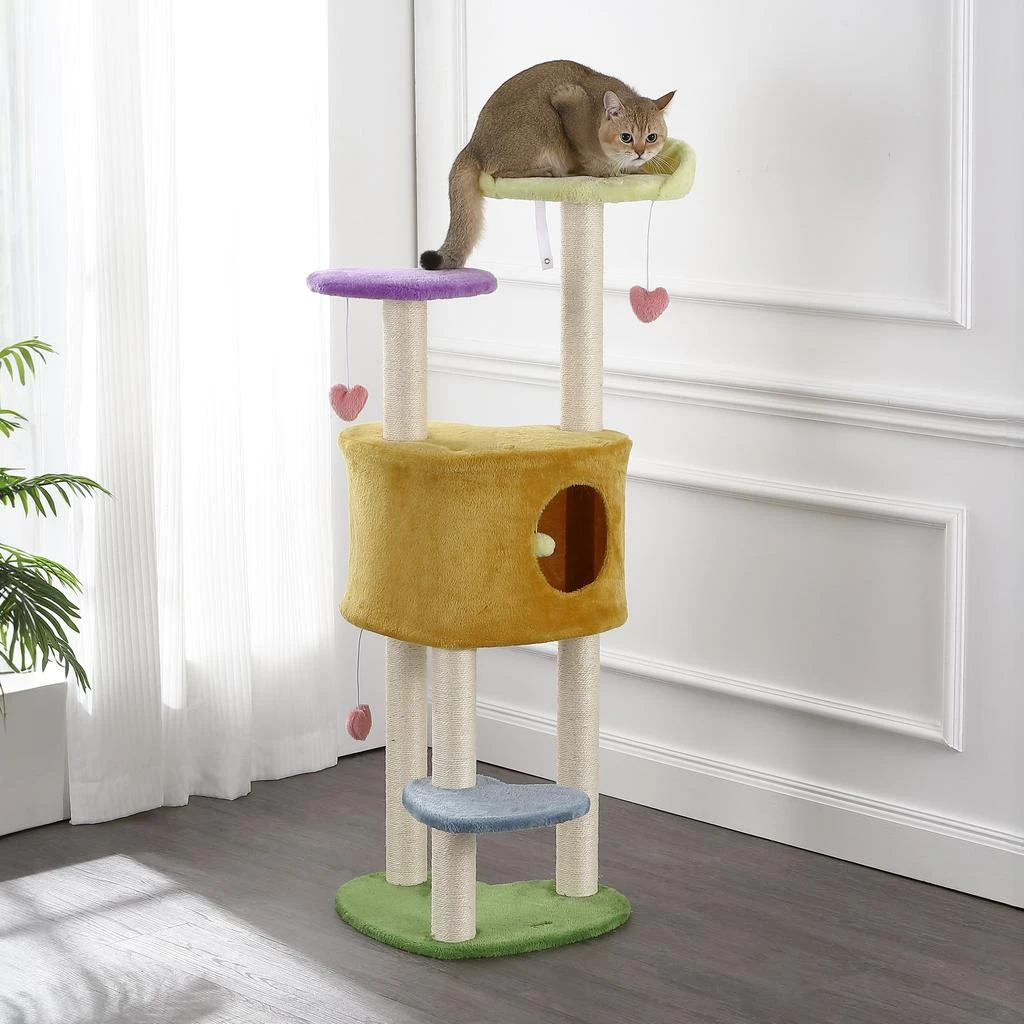 商品THE LICKER STORE|Aisling 51" 4-Tier Modern Sisal Heart Cat Tree with Scratching Posts, Napping Perch, and Dangling Toys, Multi,价格¥1012,第3张图片详细描述