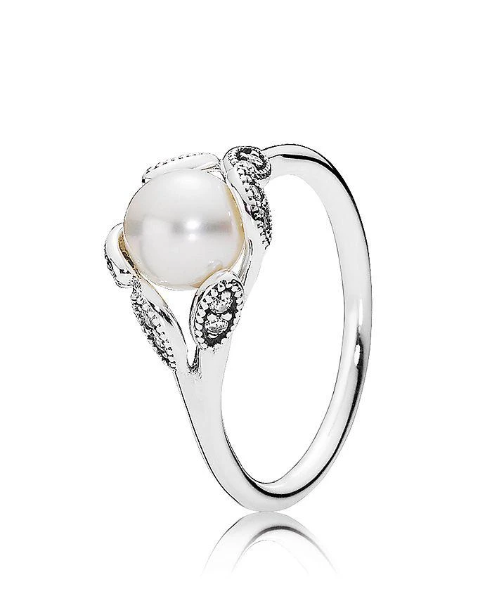商品PANDORA|戒指 - 纯银，方晶锆石及养殖淡水珍珠光叶,价格¥467,第1张图片