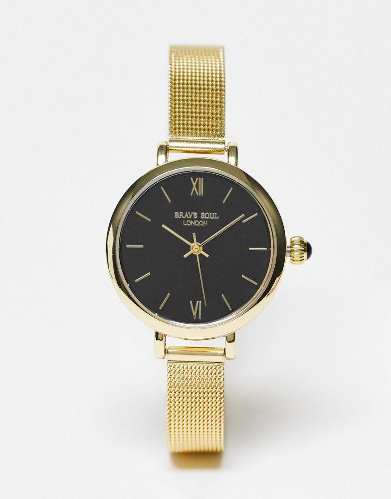 Brave Soul mesh strap watch in gold with dark green dial商品第1张图片规格展示