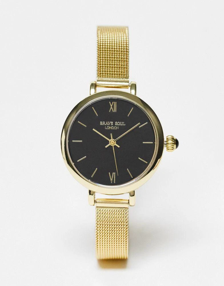 商品Brave Soul|Brave Soul mesh strap watch in gold with dark green dial,价格¥211,第1张图片