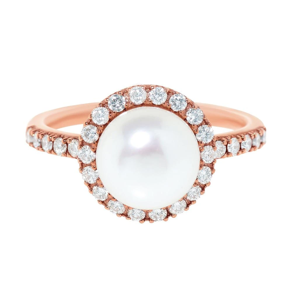 商品Mimi Milano|Mimi Milano Happy 18K Rose Gold Cultured Pearl 8.5mm And Diamond Band Ring Sz. 6.75 ALM307R1B-53,价格¥5528,第1张图片