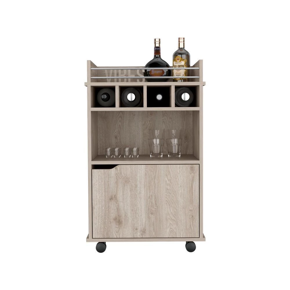 商品Depot E-Shop|35" H Bar Cart with Two Shelves four Wine Cubbies and One Cabinet,Light Pine,价格¥1806,第4张图片详细描述