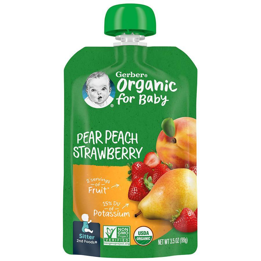 商品Gerber|婴儿2段有机水果蔬菜泥辅食 (梨&桃&草莓),价格¥17,第1张图片
