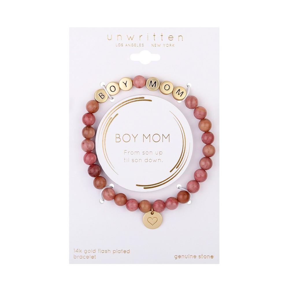 商品Unwritten|14K Gold Flash-Plated Rhodochrosite Boy Mom Heart Charm Stretch Bracelet,价格¥83,第4张图片详细描述