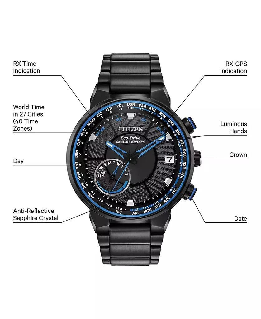 Eco-Drive Men's Satellite Wave GPS Black-Tone Stainless Steel Bracelet Watch 44mm 商品