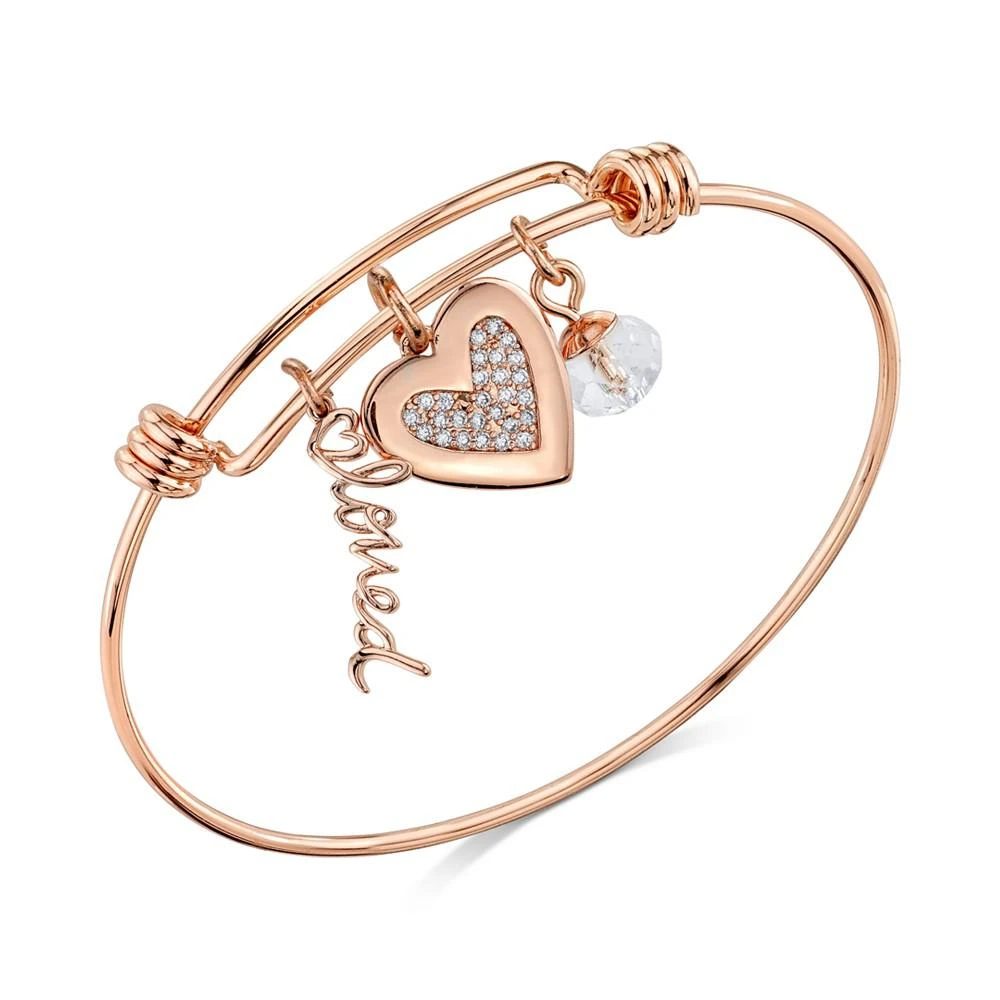 商品Unwritten|Rose Gold-Tone "Loved" Crystal Heart Adjustable Bangle Bracelet in Stainless Steel,价格¥207,第1张图片