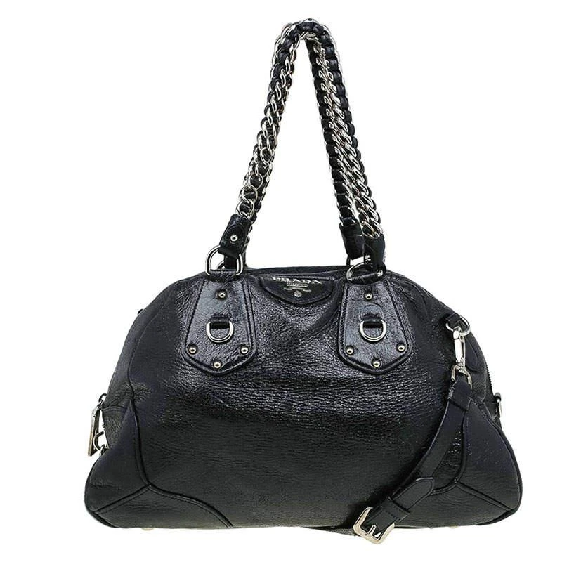 商品[二手商品] Prada|Prada Black Cervo Lux Leather Chain Bowling Bag,价格¥3301,第1张图片