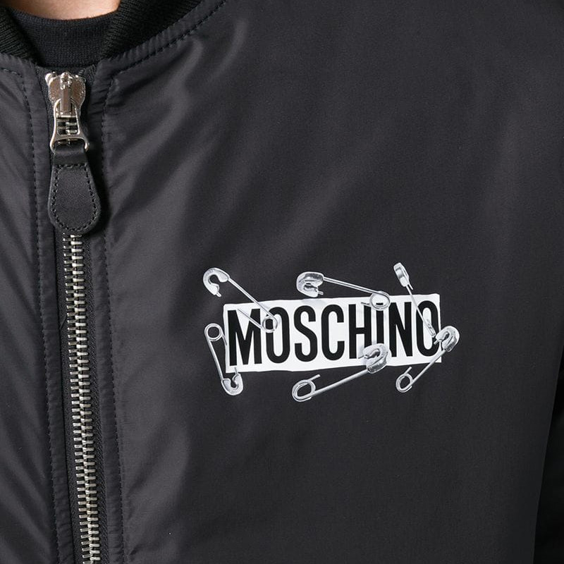 Moschino 莫斯奇诺 男士黑色徽标拉链飞行员夹克 ZV0635-5215-1555商品第3张图片规格展示
