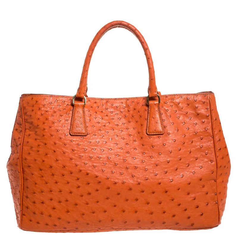 商品[二手商品] Prada|Prada Orange Ostrich Large Gardner's Tote,价格¥6535,第4张图片详细描述