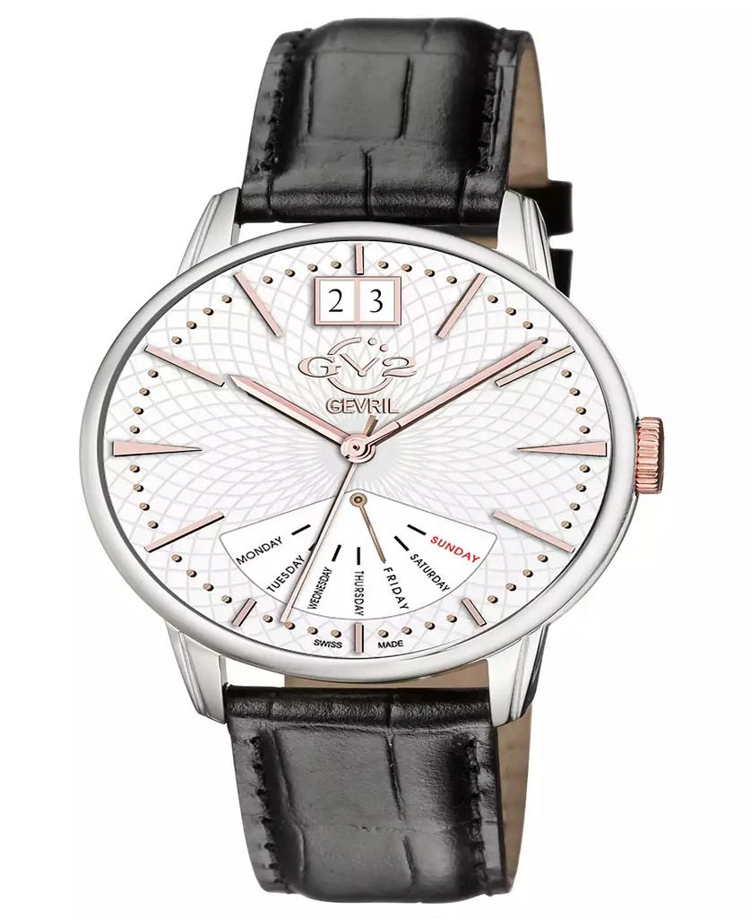 商品Gevril|Men's Rovescio Swiss Quartz Italian Black Leather Strap Watch 42mm,价格¥4950,第1张图片