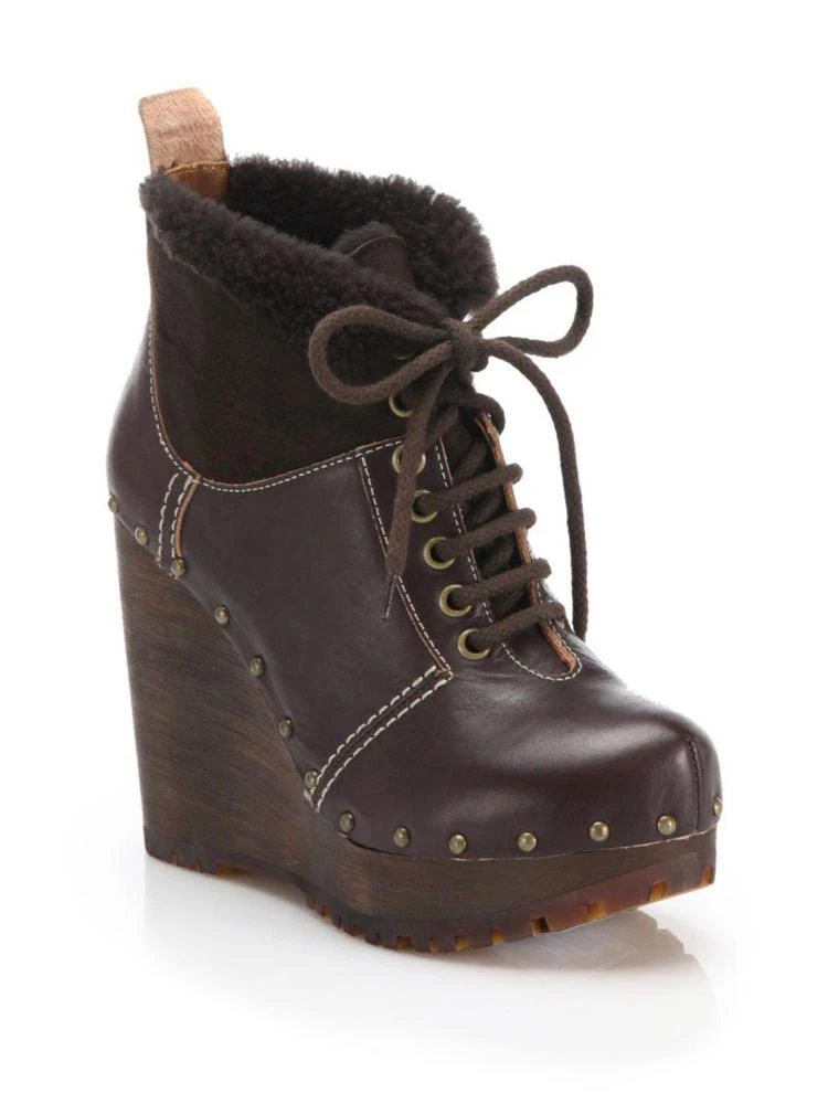 商品See by Chloé|Clive Faux Leather & Shearling Clog Wedge Booties,价格¥1394,第1张图片