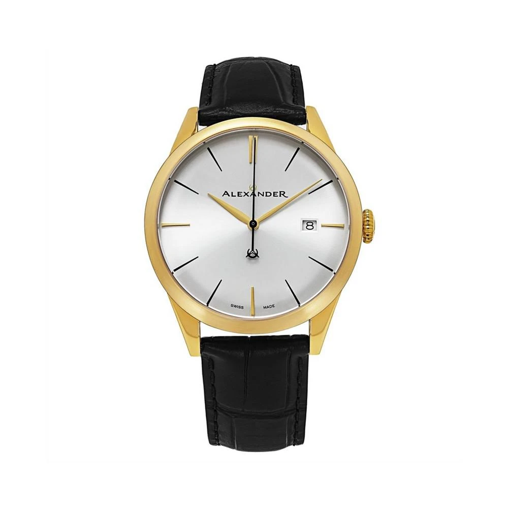 商品Stuhrling|Alexander Watch A911-07, Stainless Steel Yellow Gold Tone Case on Black Embossed Genuine Leather Strap,价格¥2059,第1张图片