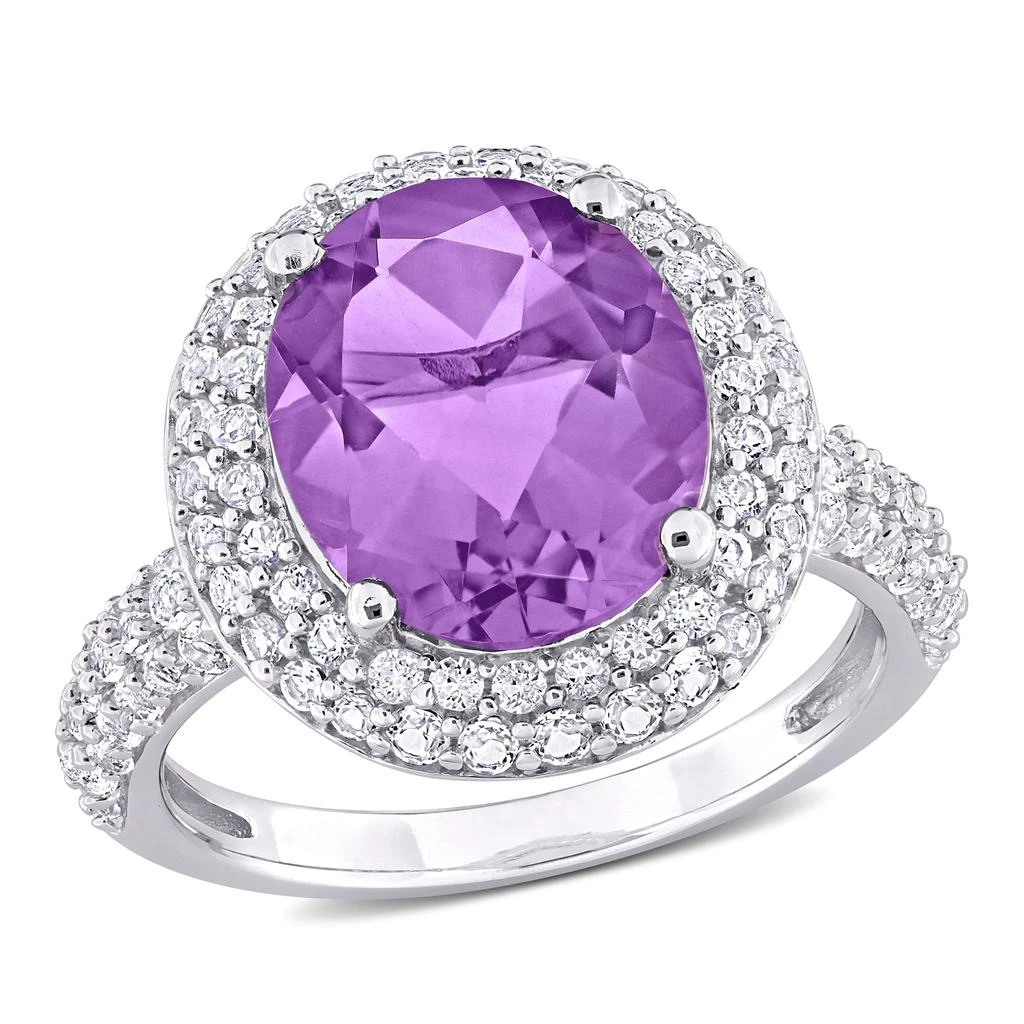 商品Mimi & Max|5 1/3ct TGW Oval-Cut Amethyst and White Topaz Double Halo Ring in Sterling Silver,价格¥787,第1张图片
