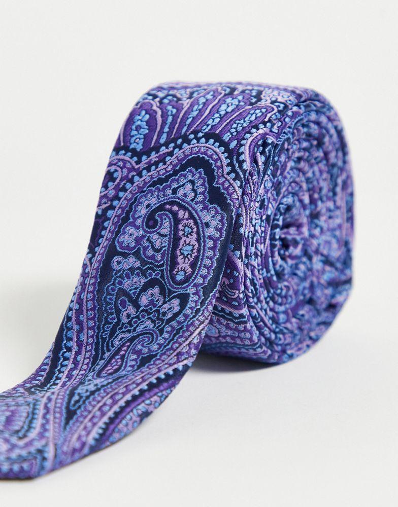 ASOS DESIGN skinny tie in navy and purple paisley商品第4张图片规格展示