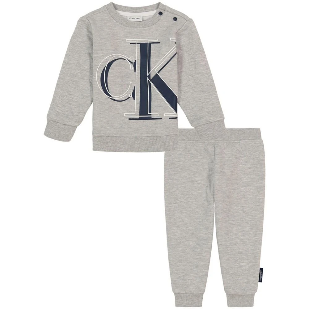 商品Calvin Klein|Baby Boys Quilted Logo Crewneck Top and Joggers, 2 Piece Set,价格¥395,第1张图片