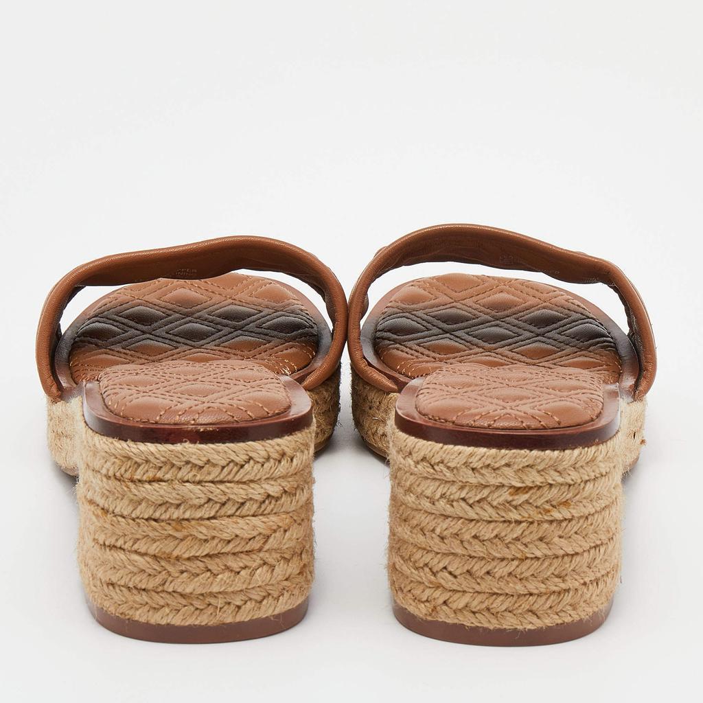 商品[二手商品] Tory Burch|Tory Burch Brown Leather Fleming Espadrille Slides Size 37,价格¥934,第7张图片详细描述