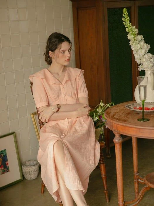 商品LENINA|Mari Shawl Collar Floral Dress_Pink,价格¥861,第3张图片详细描述
