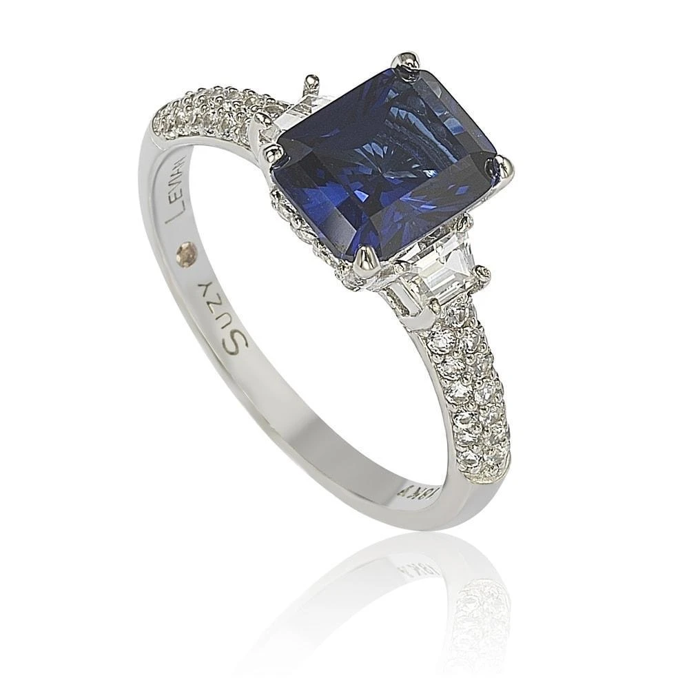 商品Suzy Levian|Sterling Silver Sapphire & Diamond Accent 3cttw Emerald Cut Bridal Ring,价格¥2040,第1张图片