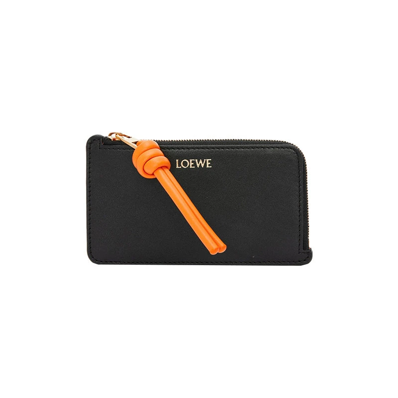 商品Loewe|【预售3-7天】罗意威 23新款 Knot女士黑色/亮橙色亮面纳帕小牛皮拉链零钱包 CEM1Z40X01-6036,价格¥2834,第1张图片