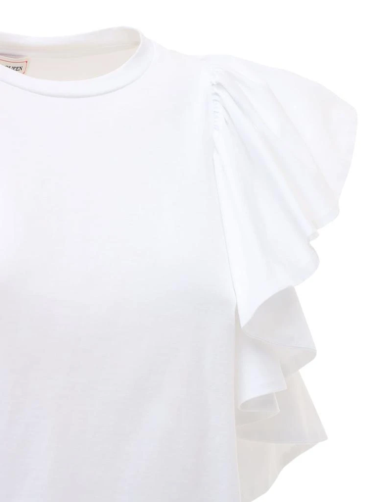 商品Alexander McQueen|Cotton Jersey T-shirt W/ruffled Sleeves,价格¥4515,第3张图片详细描述