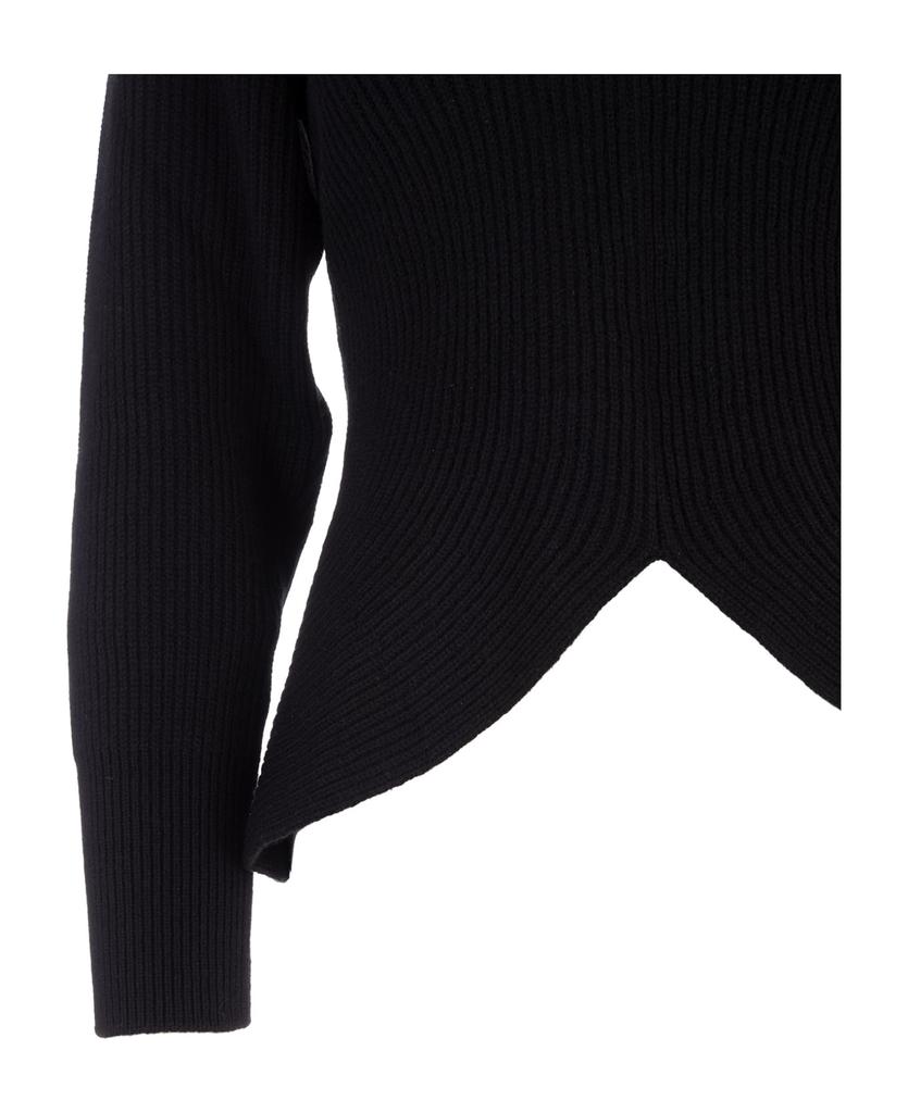 Woman Black Sweater With Asymmetrical Hem商品第3张图片规格展示