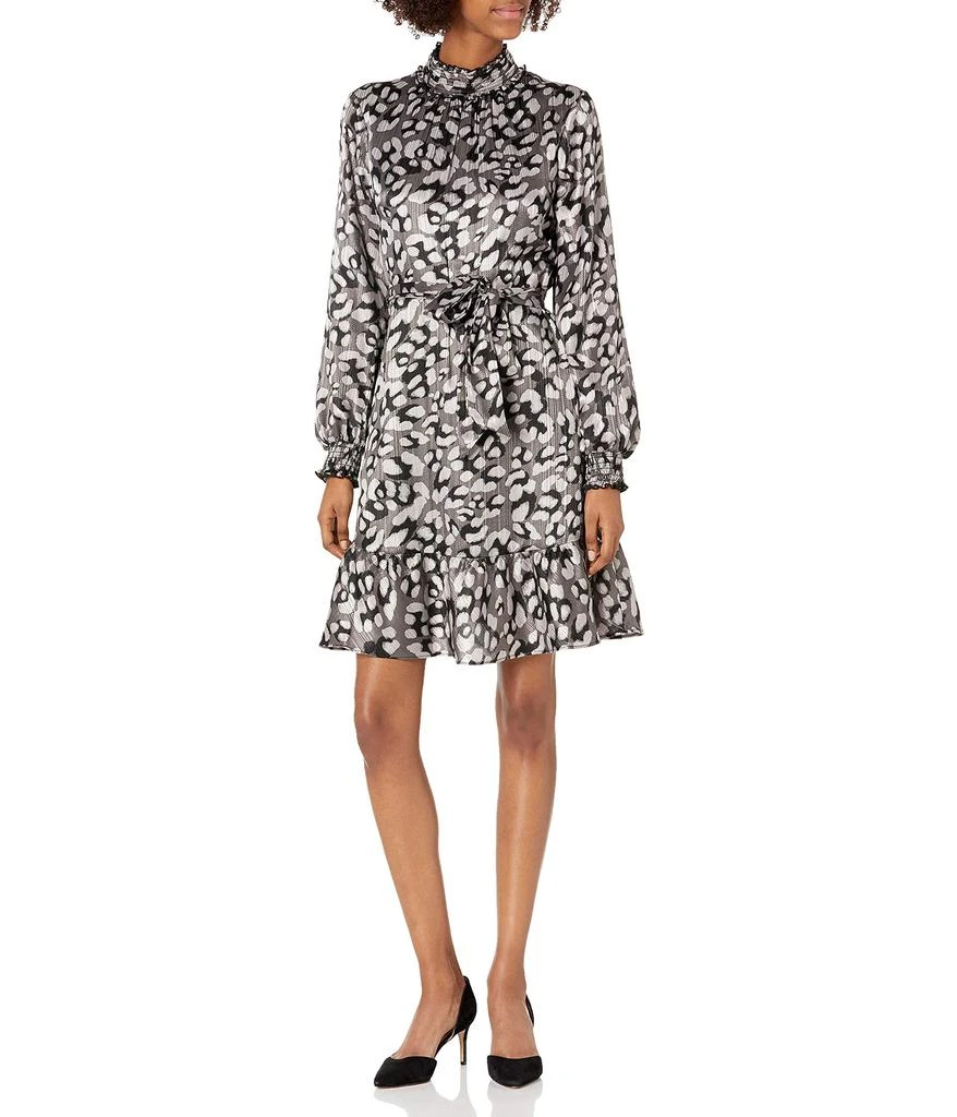 商品Karl Lagerfeld Paris|Women's Printed Satin Mock Neck Flounce Dress,价格¥708,第1张图片