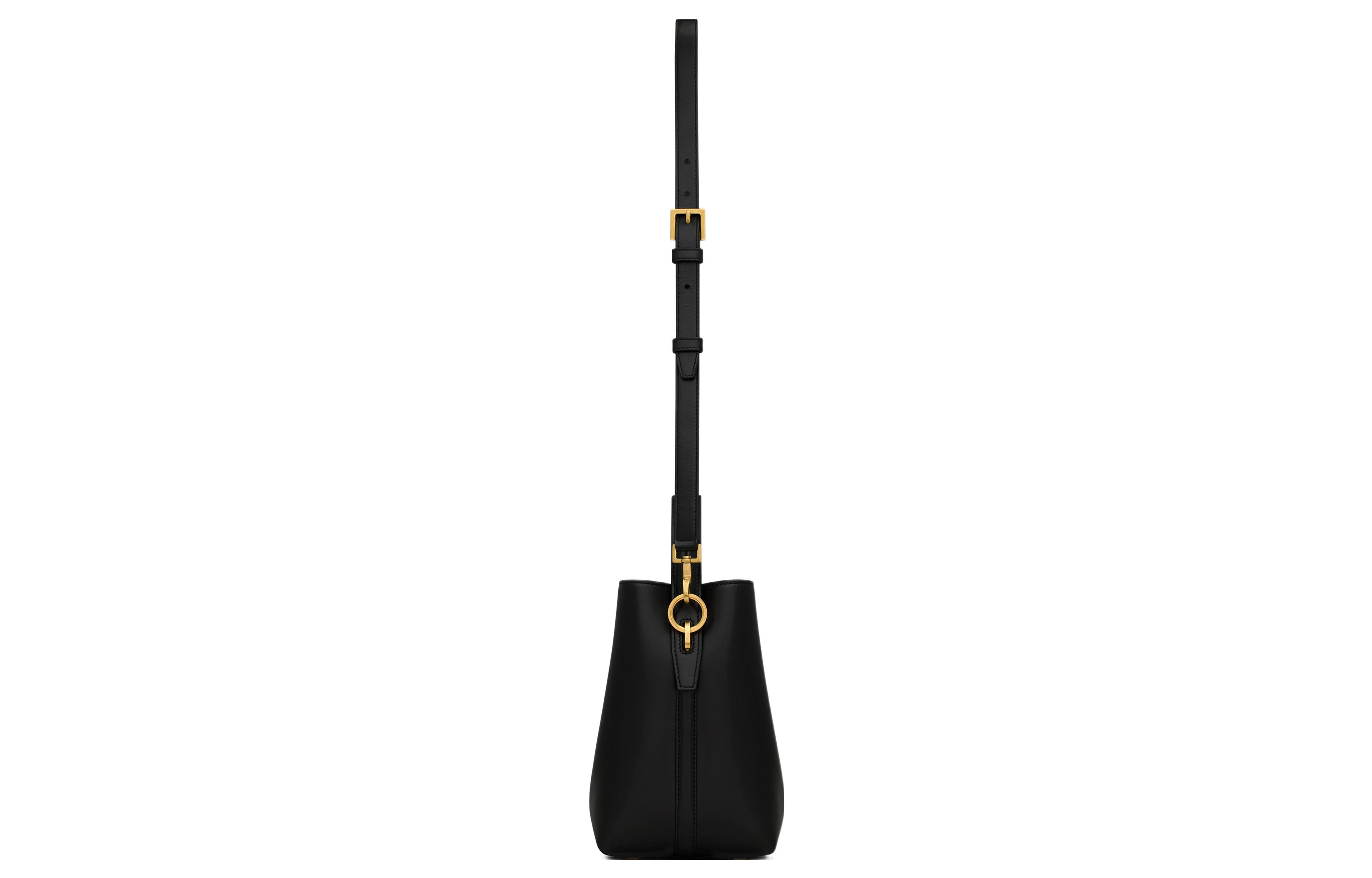 商品[国内直发] Yves Saint Laurent|圣罗兰 YSL LE37 金标Logo钩扣开合 亮面牛皮革 水桶包单肩斜挎手提包 小号 女款 黑色,价格¥17114,第5张图片详细描述