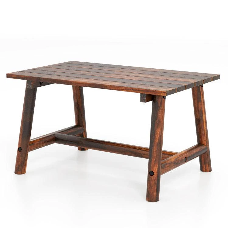 商品Hivvago|Solid Wood Patio Table with Slatted Tabletop for Garden Lawn Porch Balcony Poolside Living Room-Brown,价格¥967,第1张图片