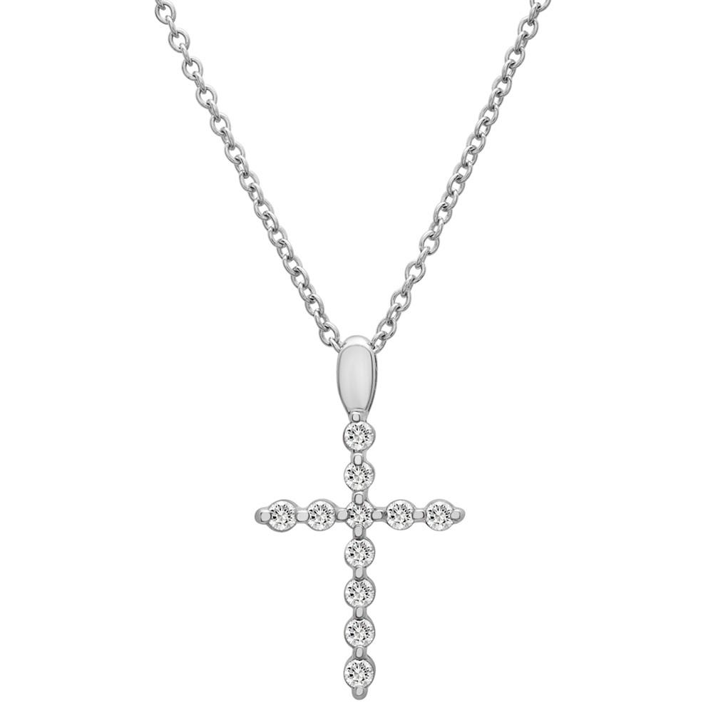 Diamond Cross Pendant Necklace (1/6 ct. t.w.) in Platinum, 18" + 2" extender, Created for Macy's商品第1张图片规格展示