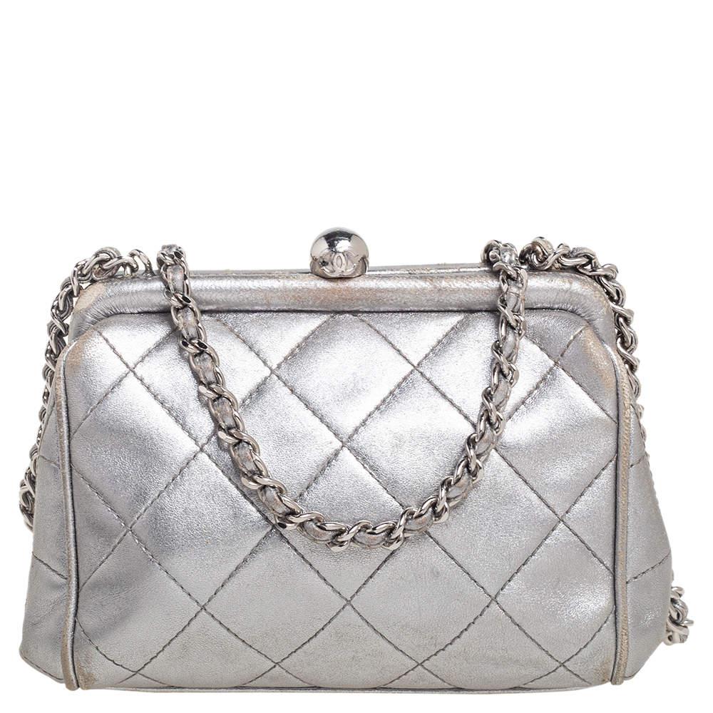 Chanel Silver Quilted Leather Vintage Clutch Bag商品第1张图片规格展示