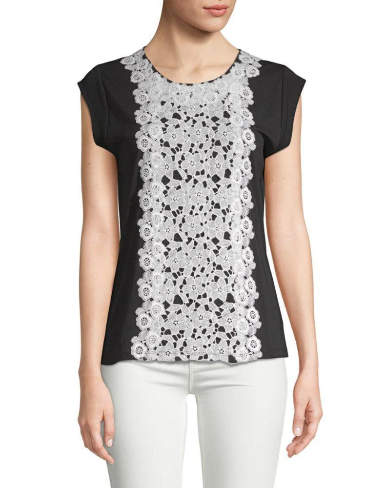 商品Karl Lagerfeld Paris|Lace Cap-Sleeve Top,价格¥187,第3张图片详细描述