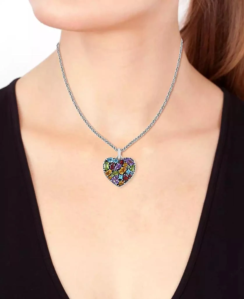 商品Effy|EFFY® Multi-Gemstone Mixed Cut Heart 18" Pendant Necklace (6-5/8 ct. t.w.) in Sterling Silver,价格¥1905,第2张图片详细描述