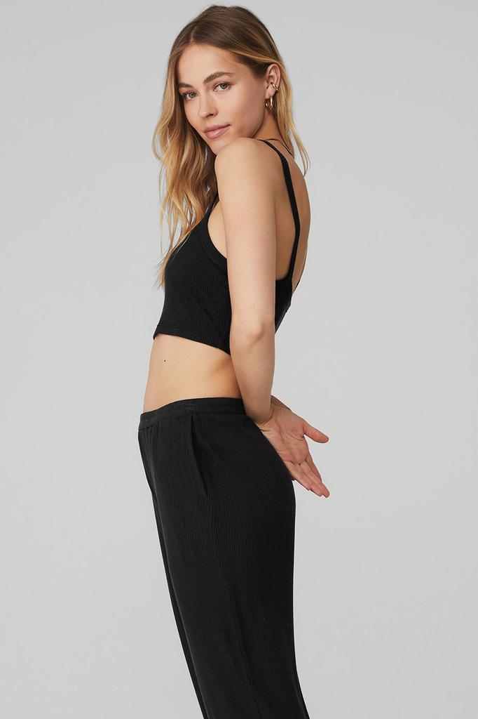 商品Alo|Ribbed Crop Whisper Bra Tank - Black,价格¥218-¥346,第4张图片详细描述