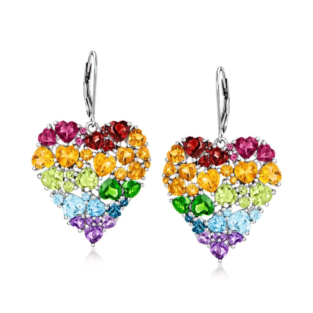 商品Ross-Simons|Multi-Gemstone Heart Drop Earrings in Sterling Silver,价格¥1184,第1张图片