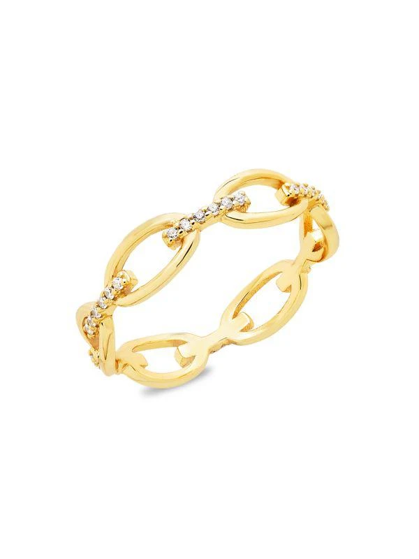 商品Sterling Forever|14K Gold Vermeil & Crystal Open Chain-Link Ring/Size 8,价格¥235,第1张图片