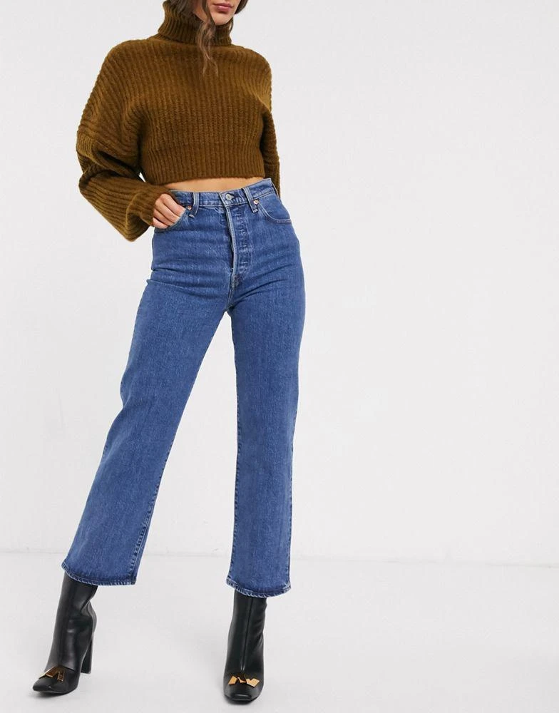商品Levi's|Levi's Ribcage straight leg ankle grazer jeans in darkwash blue,价格¥772,第1张图片