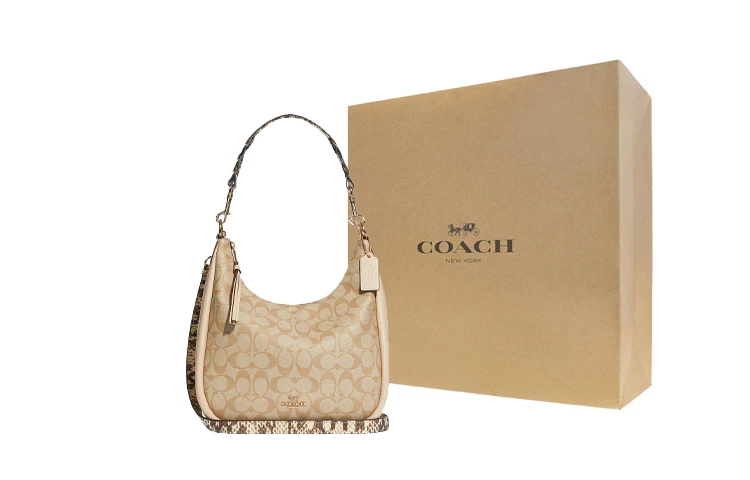 商品[国内直发] Coach|蔻驰 Jules 29 Hobo蛇纹肩带拉链经典老花标志性徽标印花 帆布配皮 腋下包手提包单肩包斜挎包 大号 女款 卡其色,价格¥2999,第8张图片详细描述