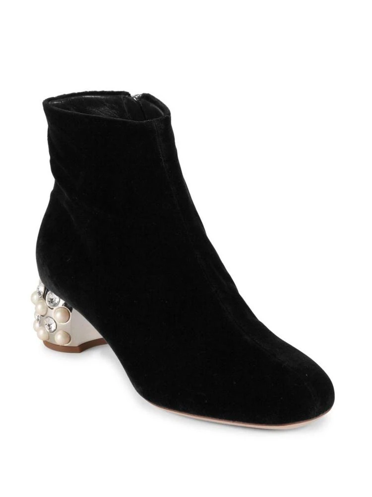 商品Miu Miu|Velvet Jeweled Heel Booties,价格¥3567,第1张图片