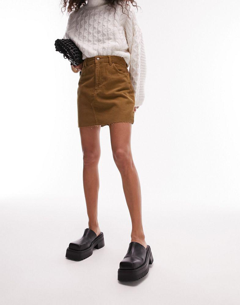 Topshop denim skirt in khaki cord商品第3张图片规格展示