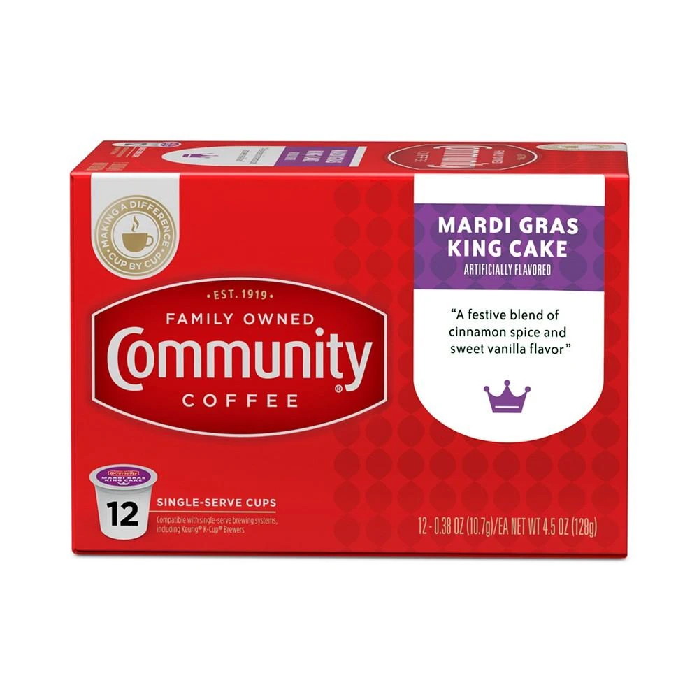 商品Community Coffee|Mardi Gras King Cake Medium Roast Single Serve Pods, Keurig K-Cup Brewers, 72 Ct,价格¥560,第3张图片详细描述