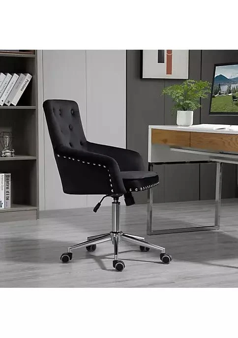 商品belk|Modern Mid Back Desk Chair With Nailhead Trim Swivel Home Office Chair With Button Tufted Velvet Back Adjustable Height Curved Padded Armrests And Rocking Function Black,价格¥1362,第2张图片详细描述