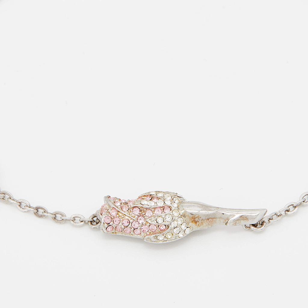 Dior Silver Tone Crystal Studded Rose Chain Necklace商品第3张图片规格展示