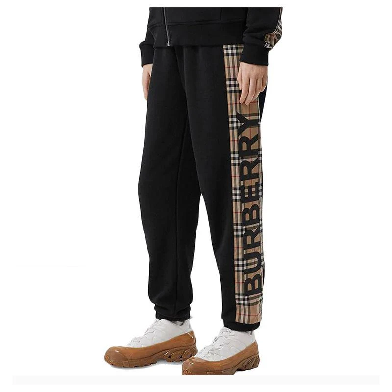 商品Burberry|香港直发Burberry 巴宝莉 女士黑色拼格纹运动裤 8024541,价格¥5827,第12张图片详细描述
