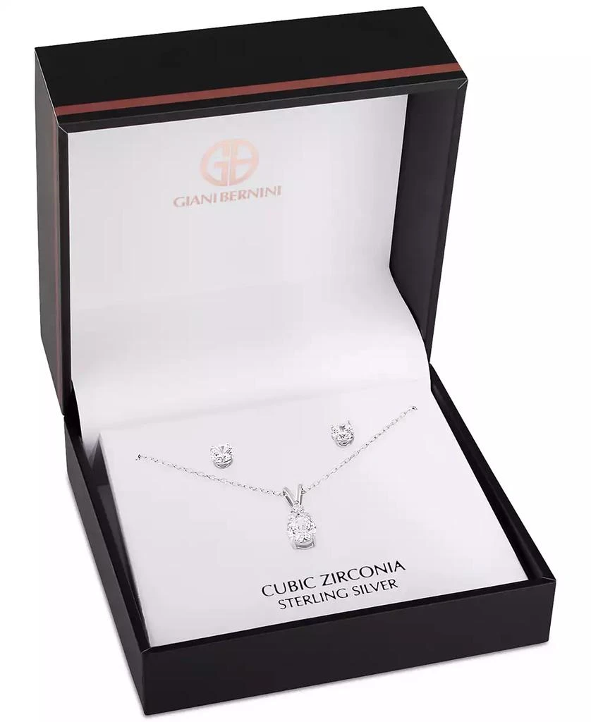 商品Giani Bernini|2-Pc. Set Cubic Zirconia Pendant Necklace & Stud Earrings in Sterling Silver, Created for Macy's,价格¥263,第4张图片详细描述