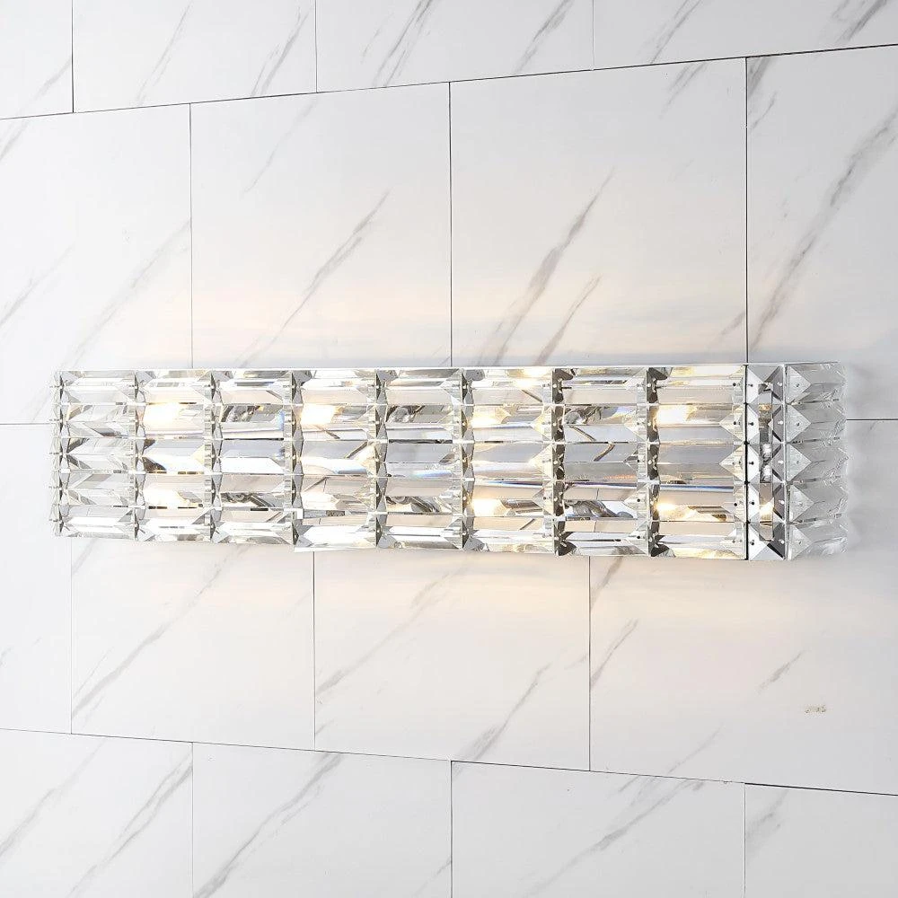 商品JONATHAN Y|Evelyn Crystal Rectangle 31.75" 4-Light Iron/Crystal Glam Modern LED Vanity Light,价格¥1574,第1张图片