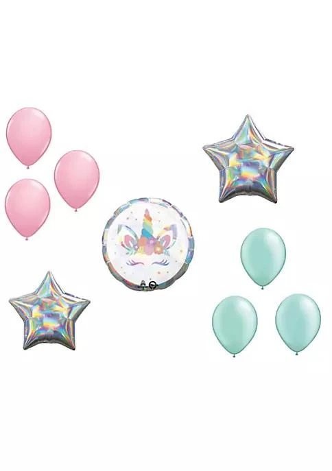 商品LOONBALLOON|Loonballoon Unicorn Theme Balloon Set Unicorn Party Holographic Balloon 2X Star Foil And 6X Latex Balloons,价格¥150,第1张图片