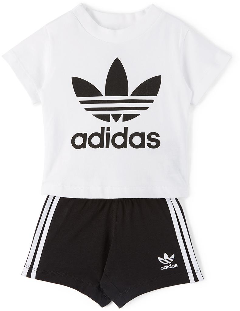 Baby White & Black Trefoil T-Shirt & Shorts Set商品第1张图片规格展示